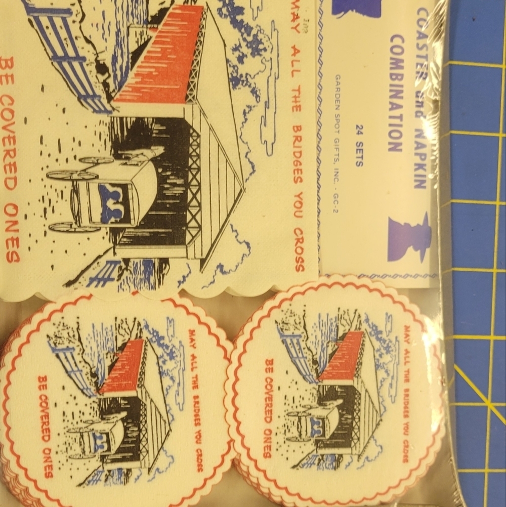 Vintage Covered Wagon Coaster & Napkin 24 Sets Sealed Packaging